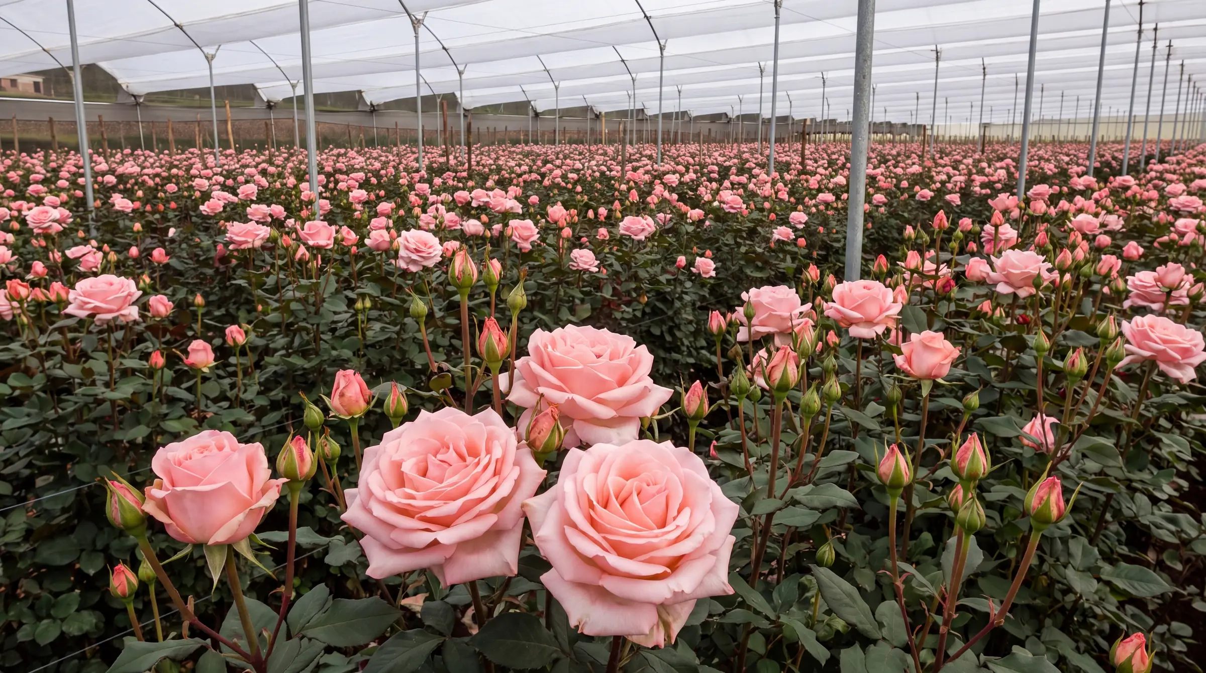 Rosas rosadas en el invernadero de la finca